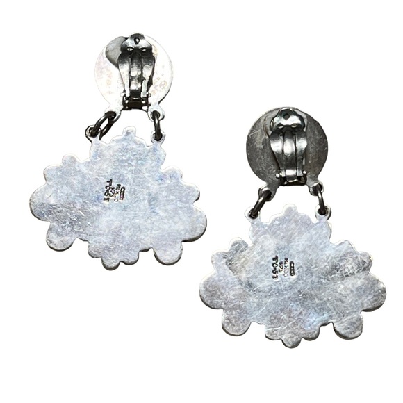 Sterling silver vintage 80’s clip on drop earrings with onyx center - Picture 3 of 4